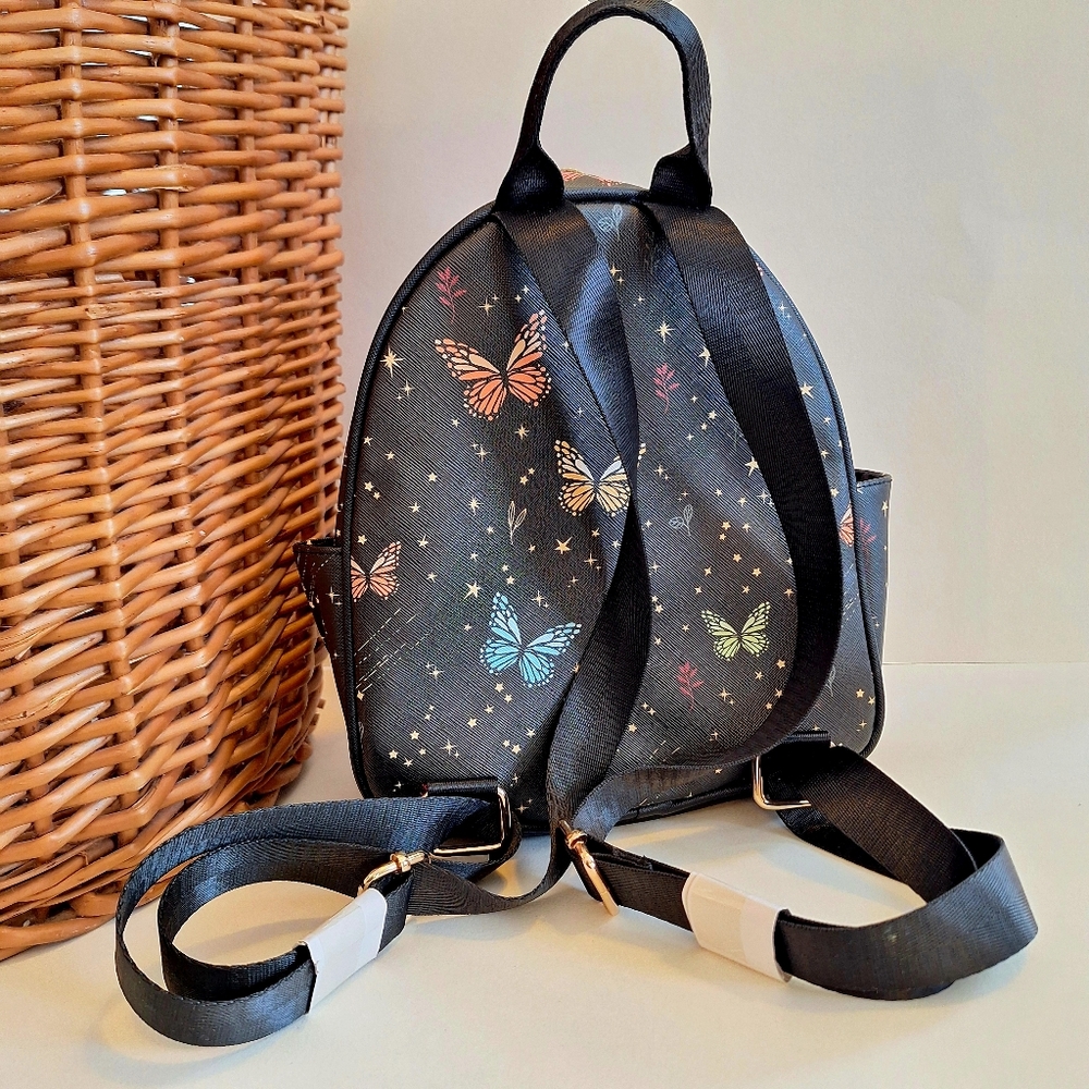 NWOT Butterfly Print Mini Backpack Adjustable Strap Washable - Picture 2 of 3